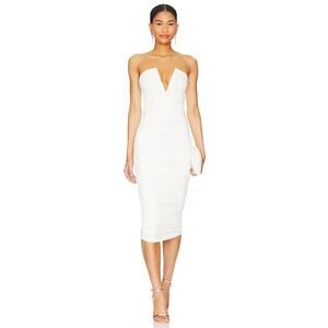 Superdown Vivienne Ruched Midi Dress‎ White Jersey Strapless Deep V Sz S